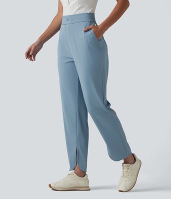 High Waisted Split Straight Leg Quick Dry Golf Pants with Pockets-Golf Tee Pocket-UPF40+