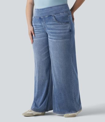 Halara Flex™ - Lässige, drapierte Jeans aus verwaschenem Lyocell mit mittelhohem Bund und mehreren Taschen