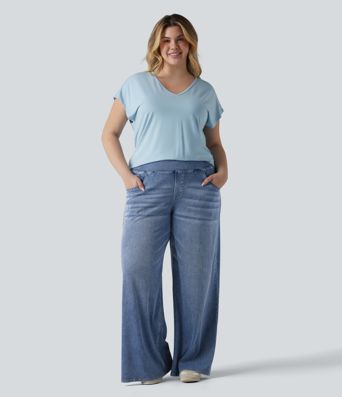 Halara Flex™ - Lässige, drapierte Jeans aus verwaschenem Lyocell mit mittelhohem Bund und mehreren Taschen
