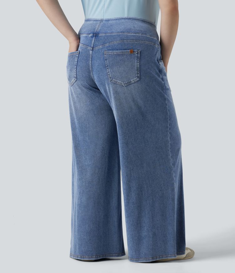 Halara Flex™ - Lässige, drapierte Jeans aus verwaschenem Lyocell mit mittelhohem Bund und mehreren Taschen