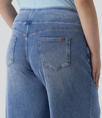 Halara Flex™ - Lässige, drapierte Jeans aus verwaschenem Lyocell mit mittelhohem Bund und mehreren Taschen