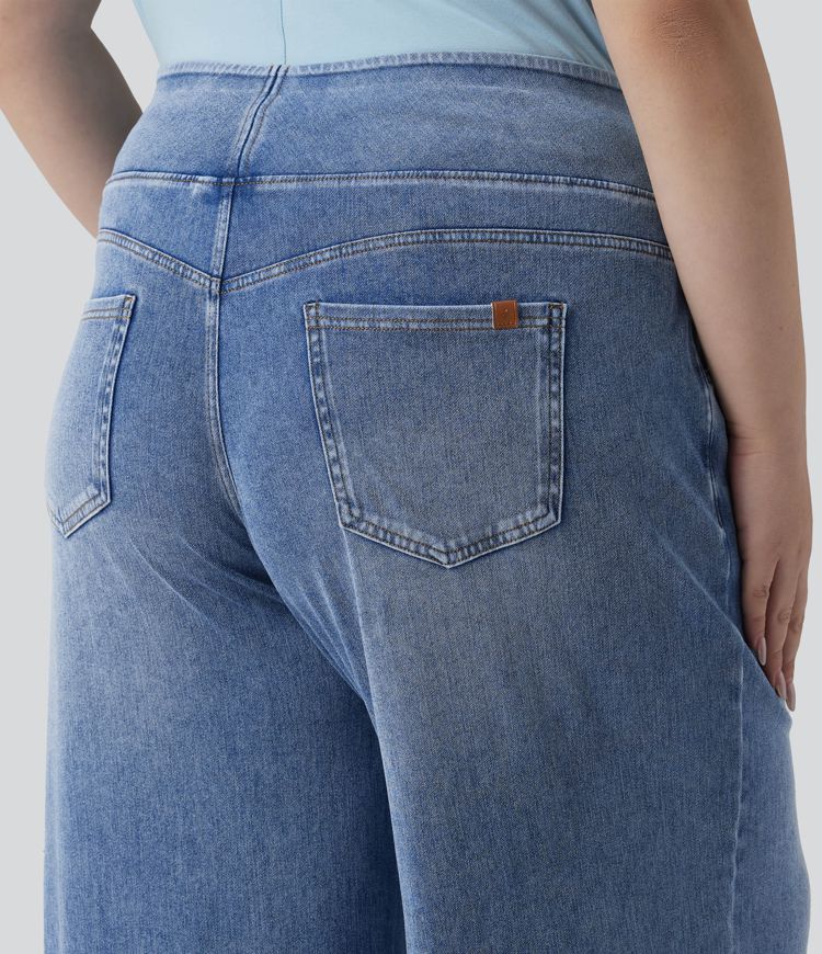 Halara Flex™ - Lässige, drapierte Jeans aus verwaschenem Lyocell mit mittelhohem Bund und mehreren Taschen