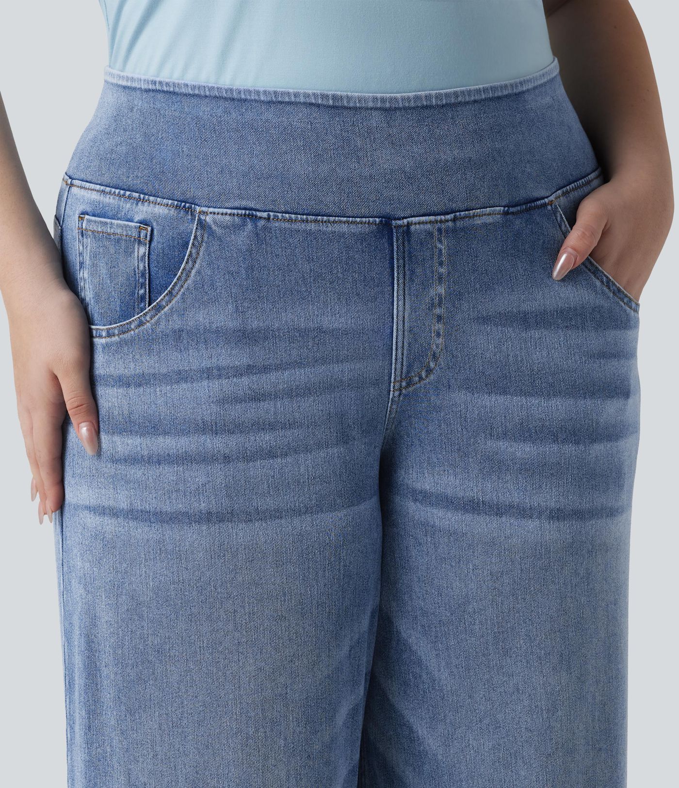 Halara Flex™ - Lässige, drapierte Jeans aus verwaschenem Lyocell mit mittelhohem Bund und mehreren Taschen