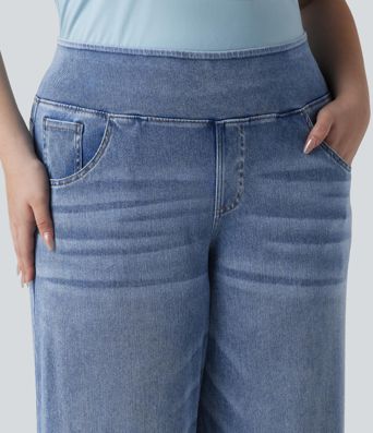 Halara Flex™ - Lässige, drapierte Jeans aus verwaschenem Lyocell mit mittelhohem Bund und mehreren Taschen