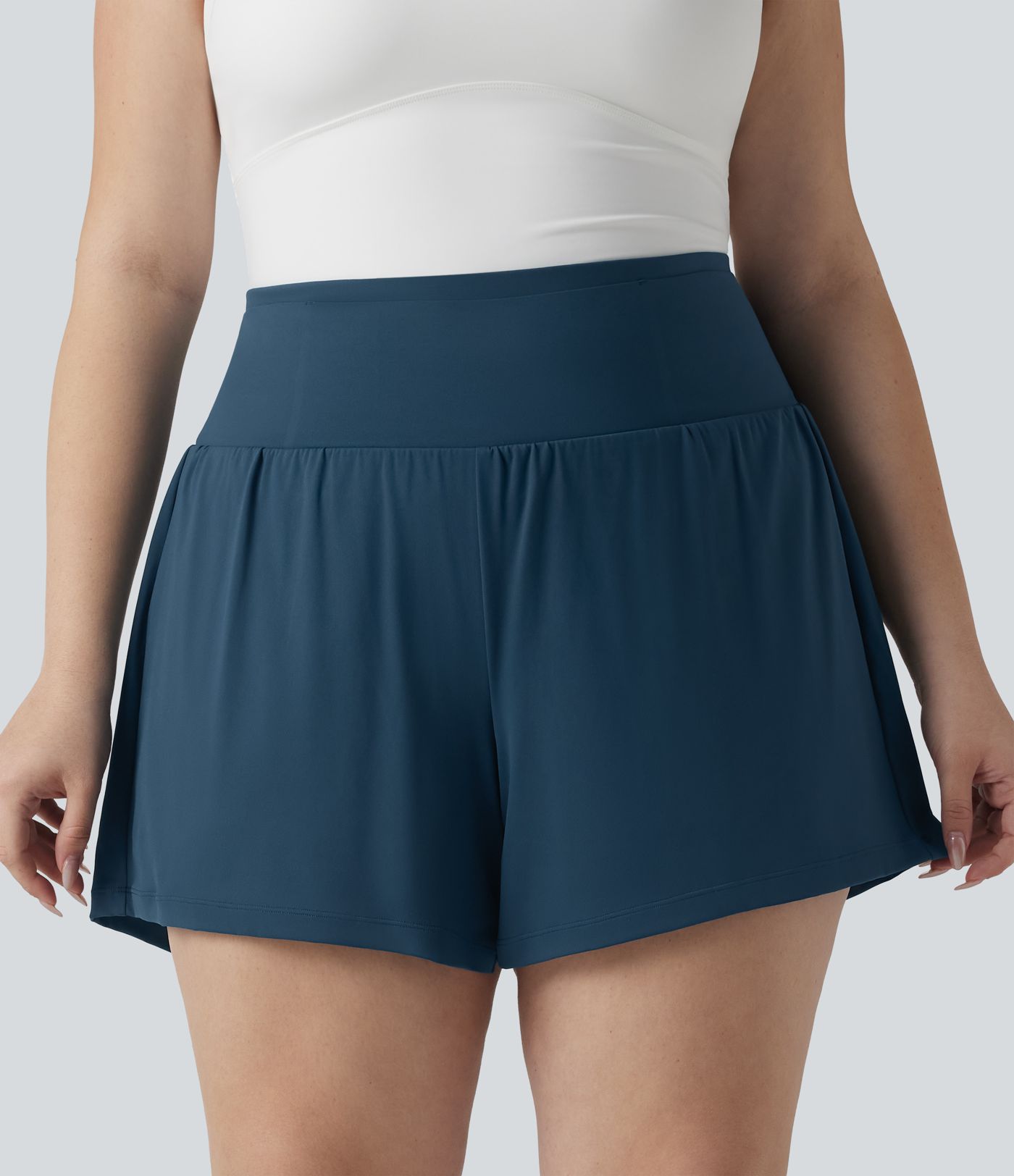 Plus Size Softlyzero™ Airy High Waisted Tummy Control 2-in-1 Cool Touch Yoga Shorts 5'' with Pockets