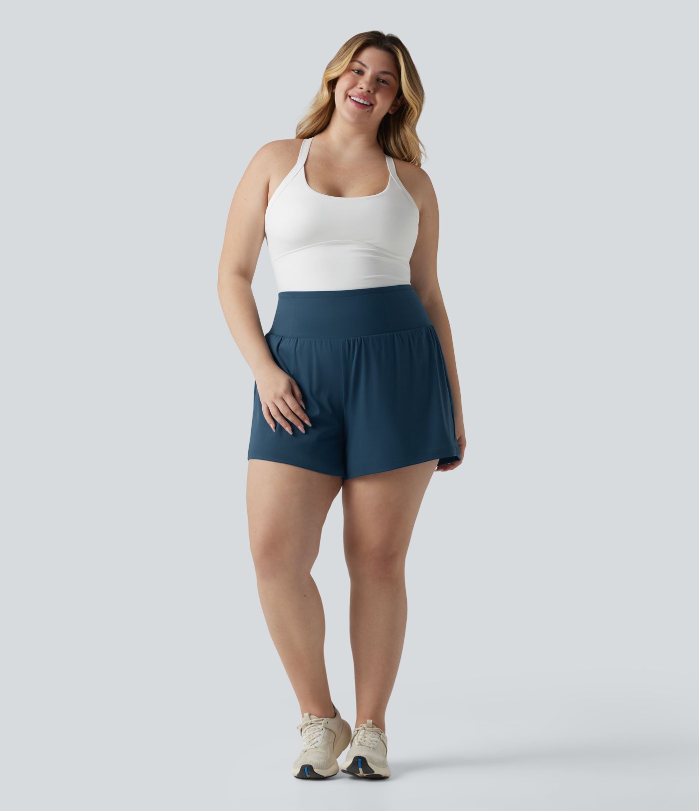 Plus Size Softlyzero™ Airy High Waisted Tummy Control 2-in-1 Cool Touch Yoga Shorts 5'' with Pockets