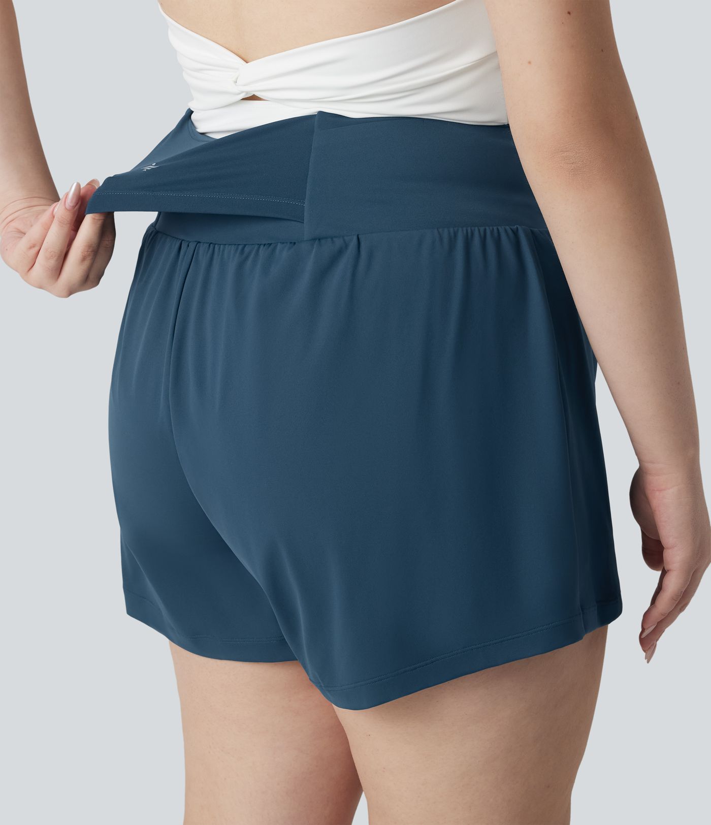 Plus Size Softlyzero™ Airy High Waisted Tummy Control 2-in-1 Cool Touch Yoga Shorts 5'' with Pockets