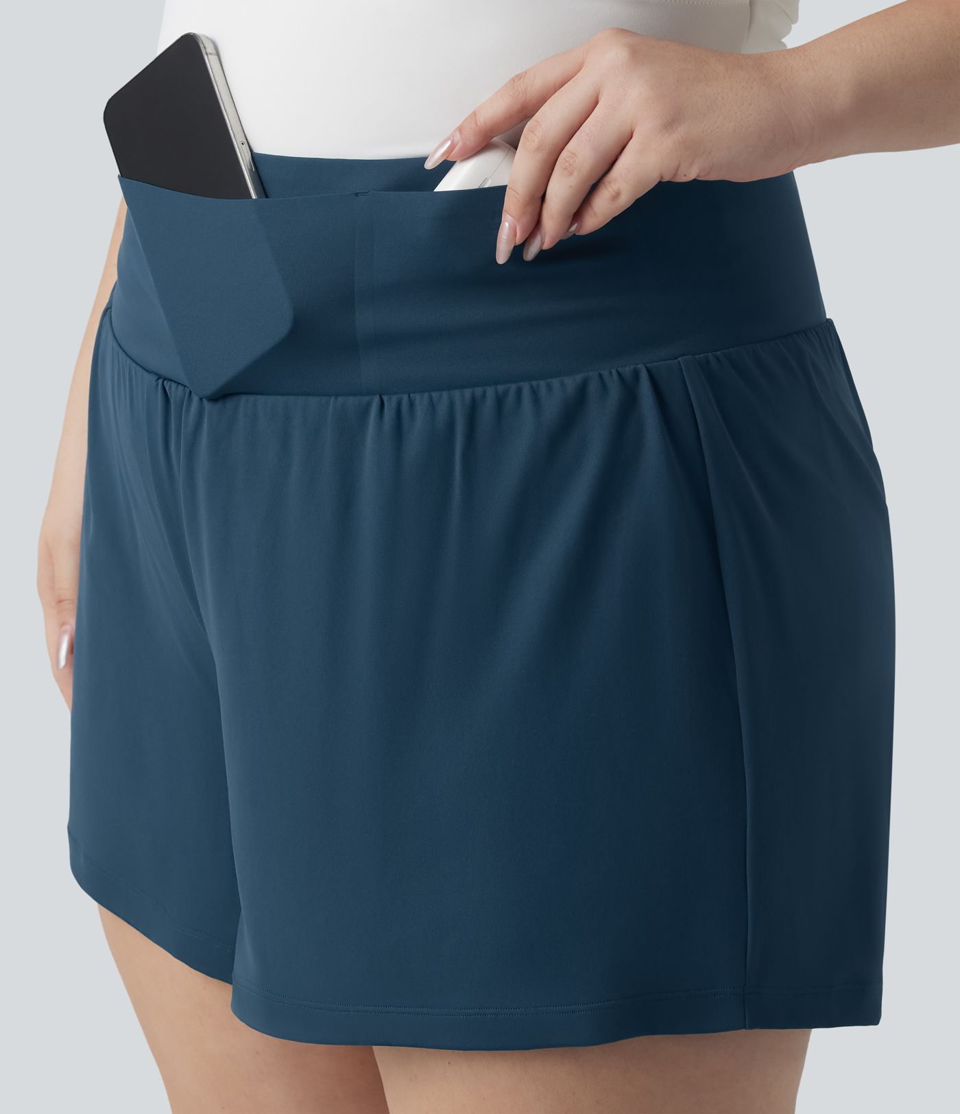 Plus Size Softlyzero™ Airy High Waisted Tummy Control 2-in-1 Cool Touch Yoga Shorts 5'' with Pockets