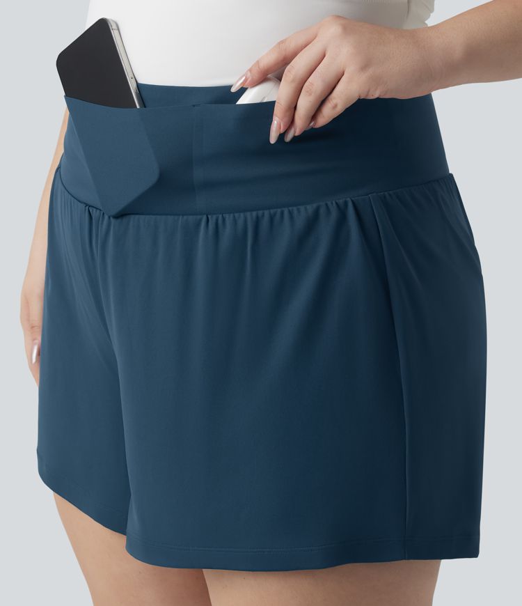 Plus Size Softlyzero™ Airy High Waisted Tummy Control 2-in-1 Cool Touch Yoga Shorts 5'' with Pockets