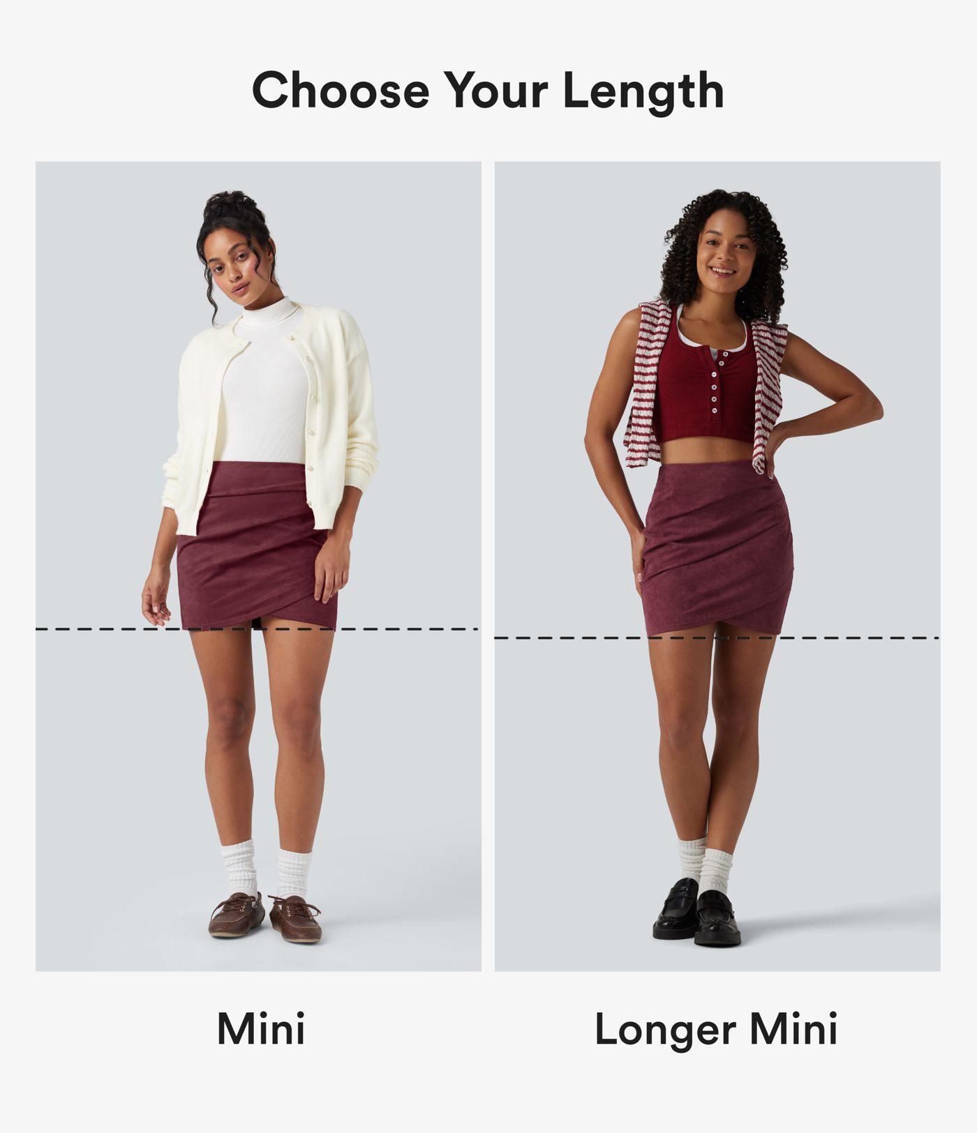 High Waisted Ruched Crossover Hem Bodycon Mini Suede Casual Skirt-Longer Length