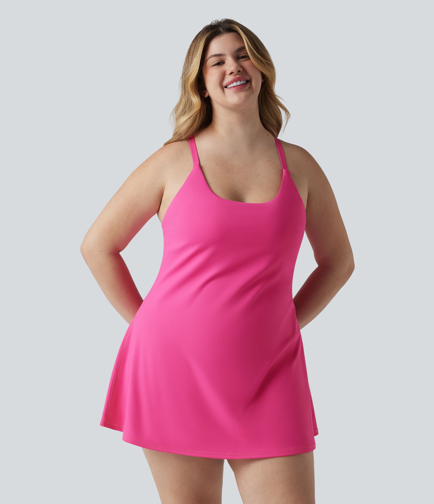 SoftlyZero™ Plush Push-Up Adjustable Straps Crisscross Backless Built-in Bra Dance Plus Size Active Dress-Easy Peezy Edition