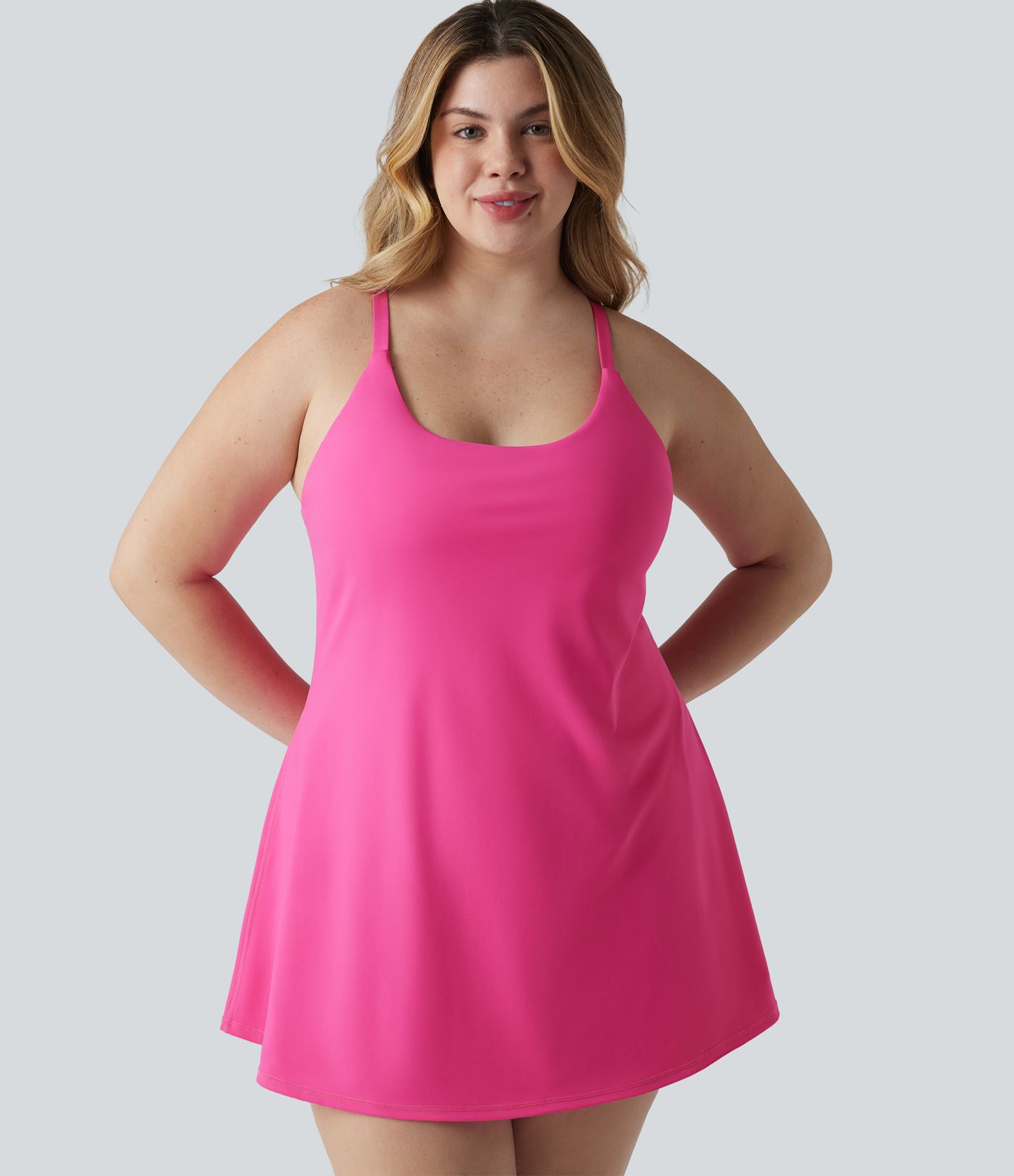 SoftlyZero™ Plush Push-Up Adjustable Straps Crisscross Backless Built-in Bra Dance Plus Size Active Dress-Easy Peezy Edition