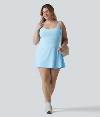 Plus Size SoftlyZero™ Airy U Neck Built-in Bra 2-in-1 Cool Touch Mini Yoga Active Dress with Pockets-Easy Peezy Edition