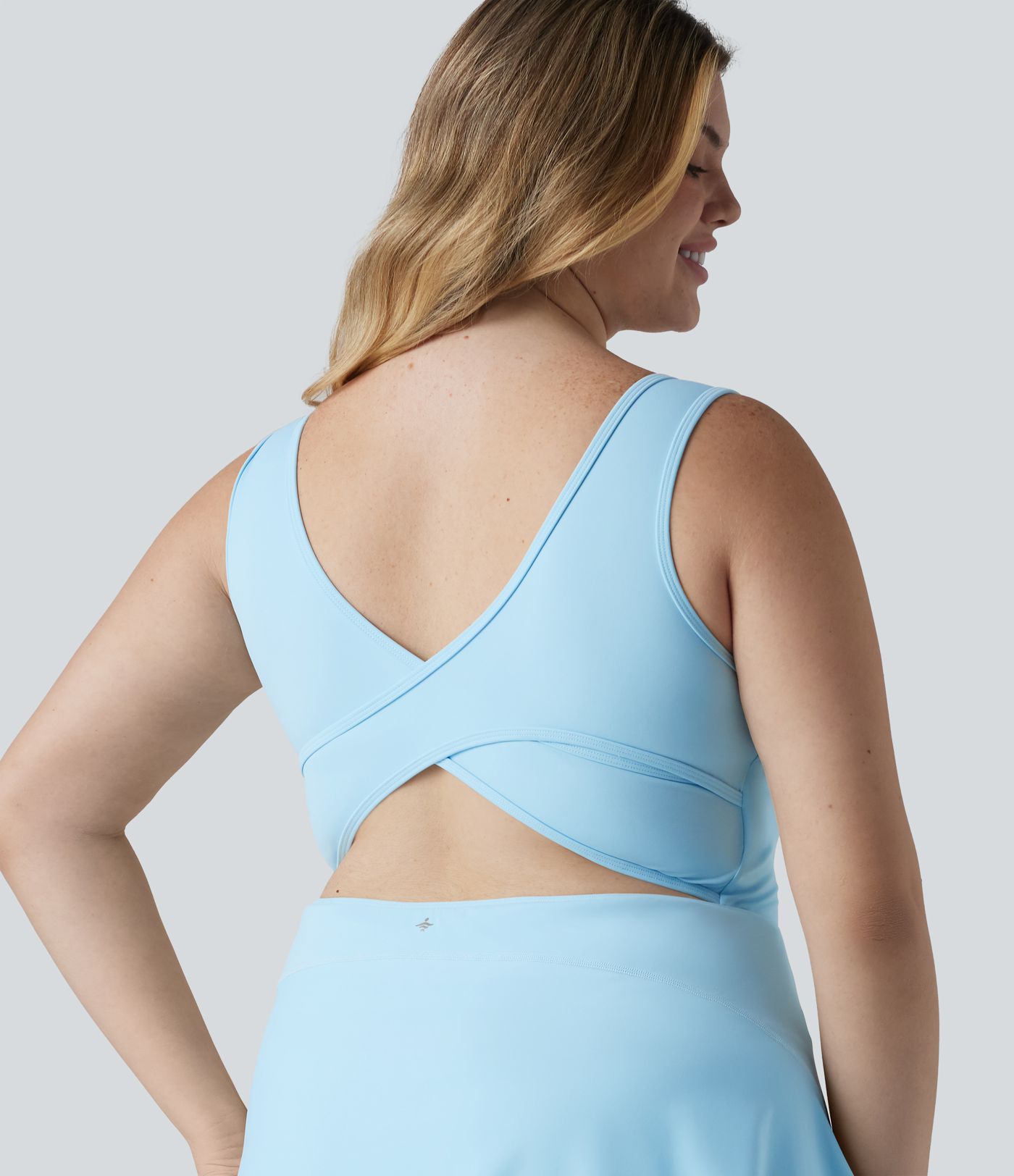 Plus Size SoftlyZero™ Airy U Neck Built-in Bra 2-in-1 Cool Touch Mini Yoga Active Dress with Pockets-Easy Peezy Edition