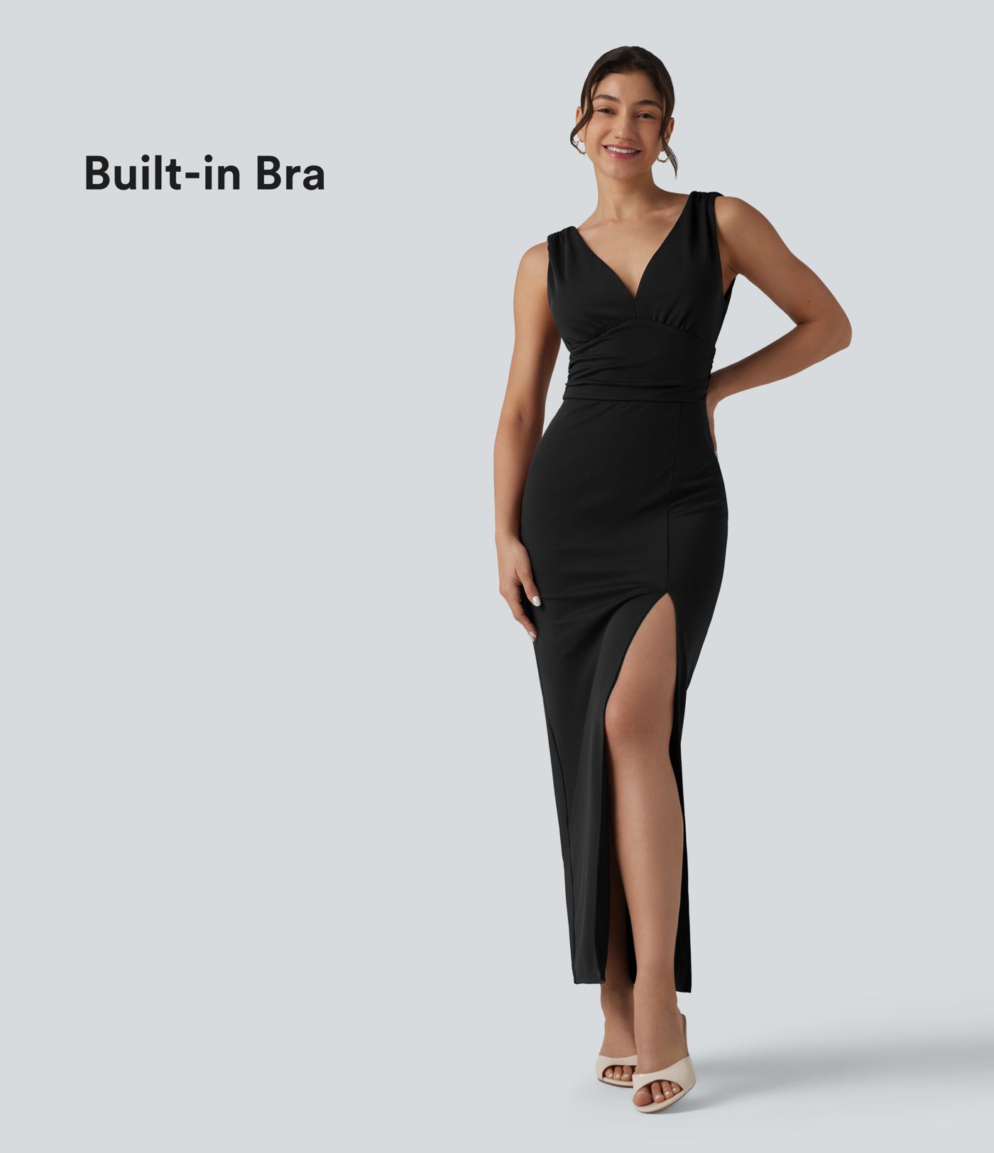 SculptKnit V Neck Built-in Bra Bodycon Maxi Dress