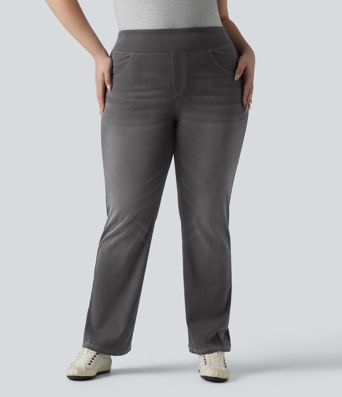 Halara Flex™ High Waisted Pockets Washed Casual Bootcut Plus Size Jeans