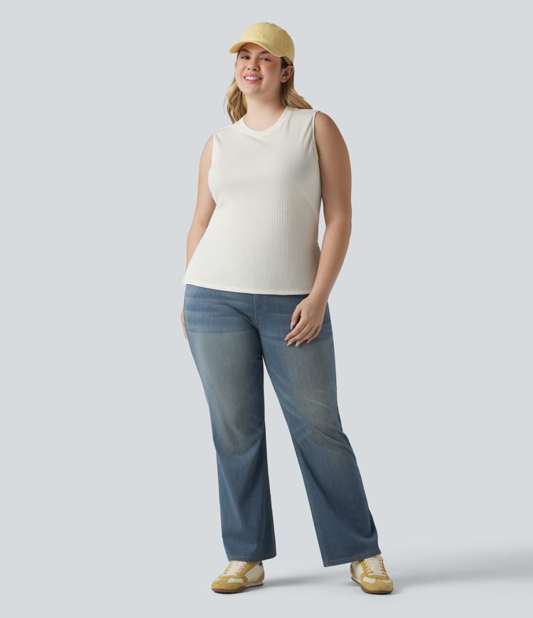 Halara Flex™ High Waisted Pockets Washed Casual Bootcut Plus Size Jeans