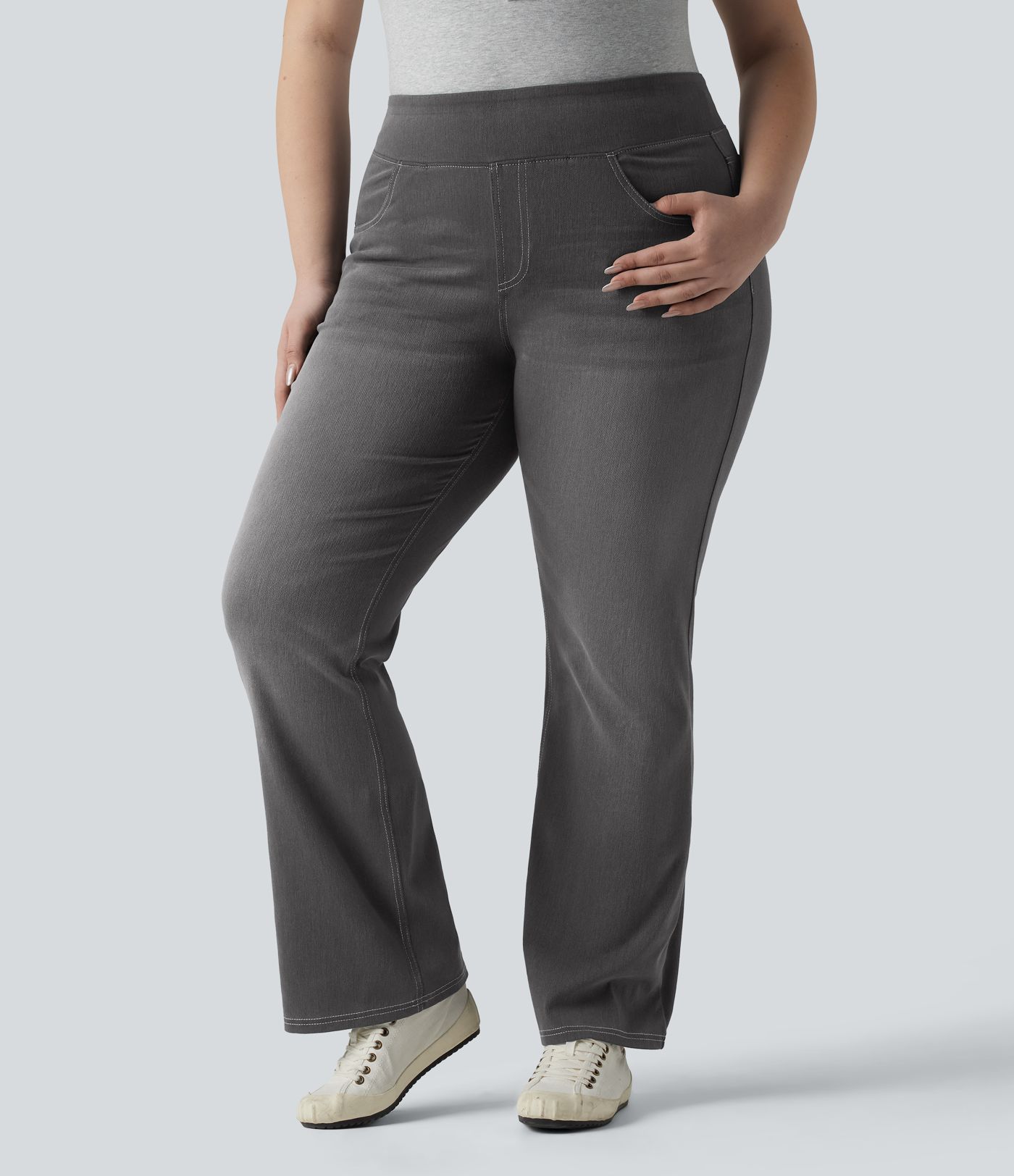 Halara Flex™ High Waisted Pockets Washed Casual Bootcut Plus Size Jeans