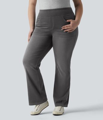 Halara Flex™ High Waisted Pockets Washed Casual Bootcut Plus Size Jeans