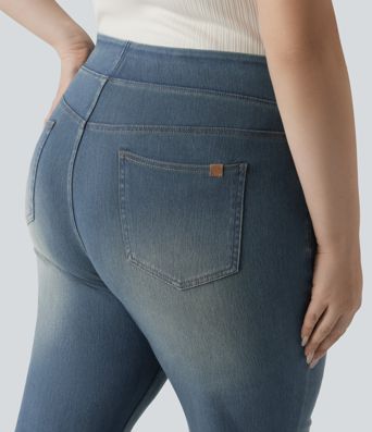 Halara Flex™ High Waisted Pockets Washed Casual Bootcut Plus Size Jeans