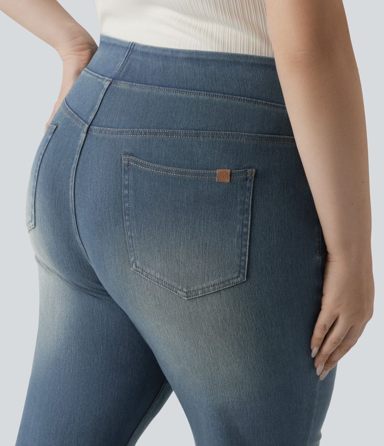 Halara Flex™ High Waisted Pockets Washed Casual Bootcut Plus Size Jeans