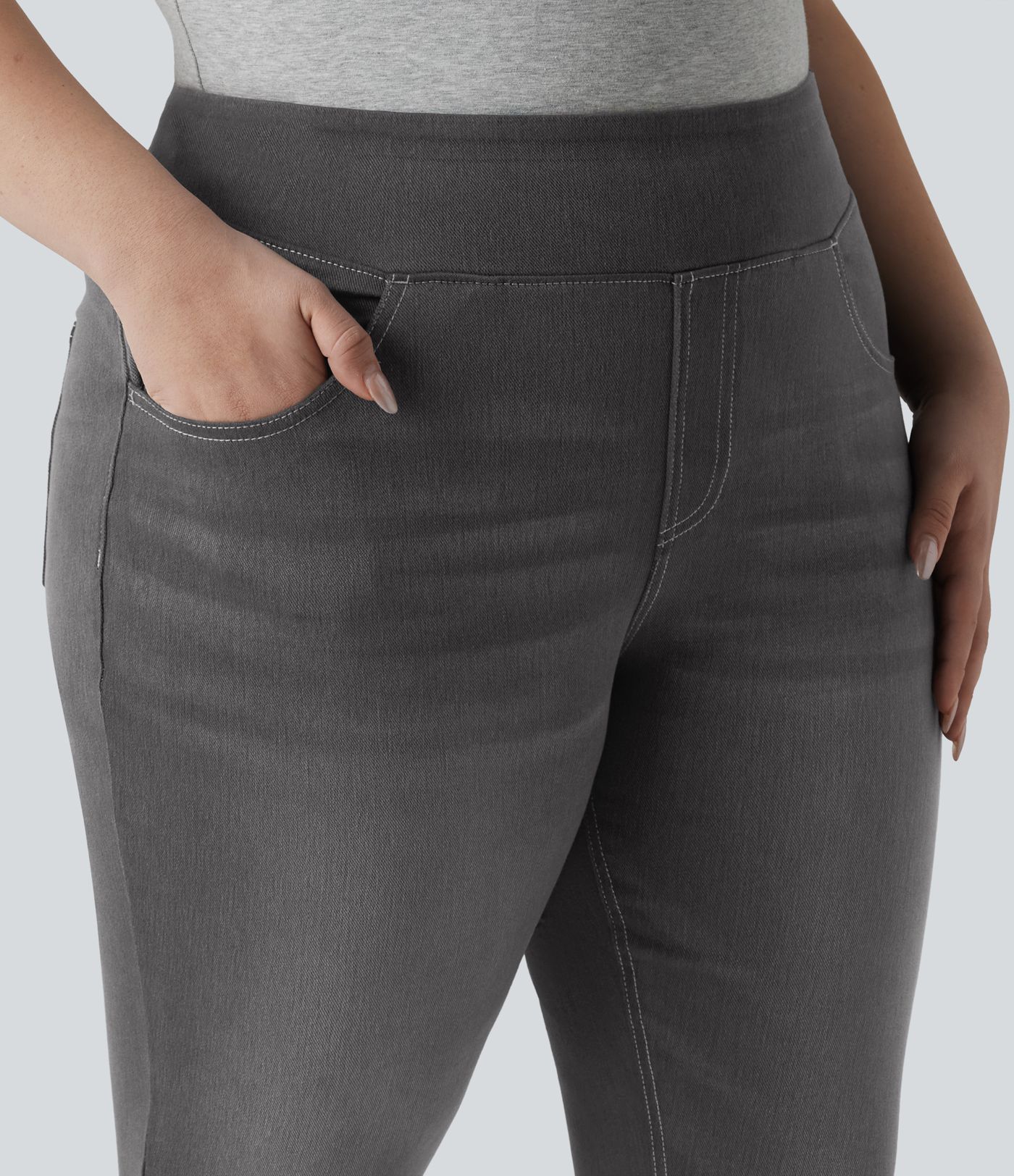 Halara Flex™ High Waisted Pockets Washed Casual Bootcut Plus Size Jeans