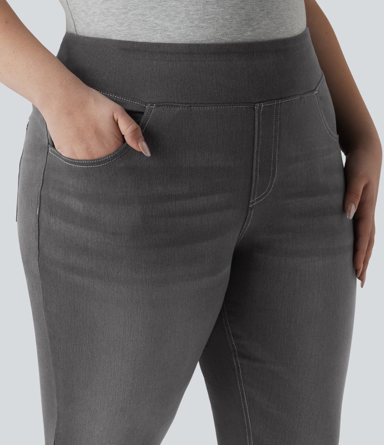 Halara Flex™ High Waisted Pockets Washed Casual Bootcut Plus Size Jeans