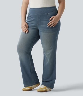 Halara Flex™ High Waisted Pockets Washed Casual Bootcut Plus Size Jeans