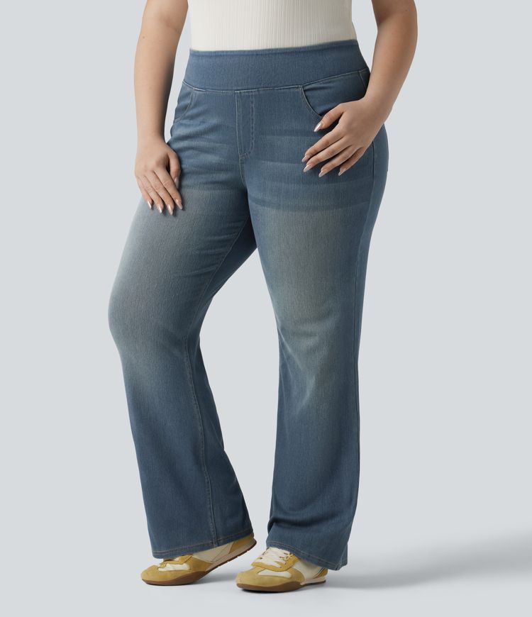 Halara Flex™ High Waisted Pockets Washed Casual Bootcut Plus Size Jeans