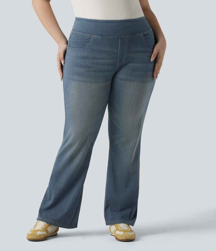 Halara Flex™ High Waisted Pockets Washed Casual Bootcut Plus Size Jeans