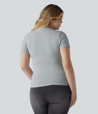 Halara Cotton Jersey Henley Short Sleeve Ultra-slim Casual Plus Size T-Shirt