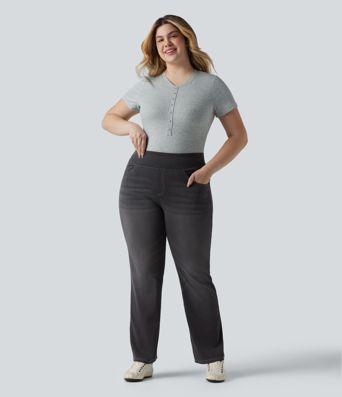 Halara Cotton Jersey Henley Short Sleeve Ultra-slim Casual Plus Size T-Shirt