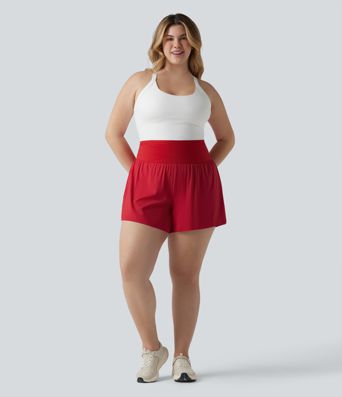 SoftlyZero™ Airy High Waisted Tummy Control 2-in-1 Cool Touch Yoga Plus Size Shorts with Pockets