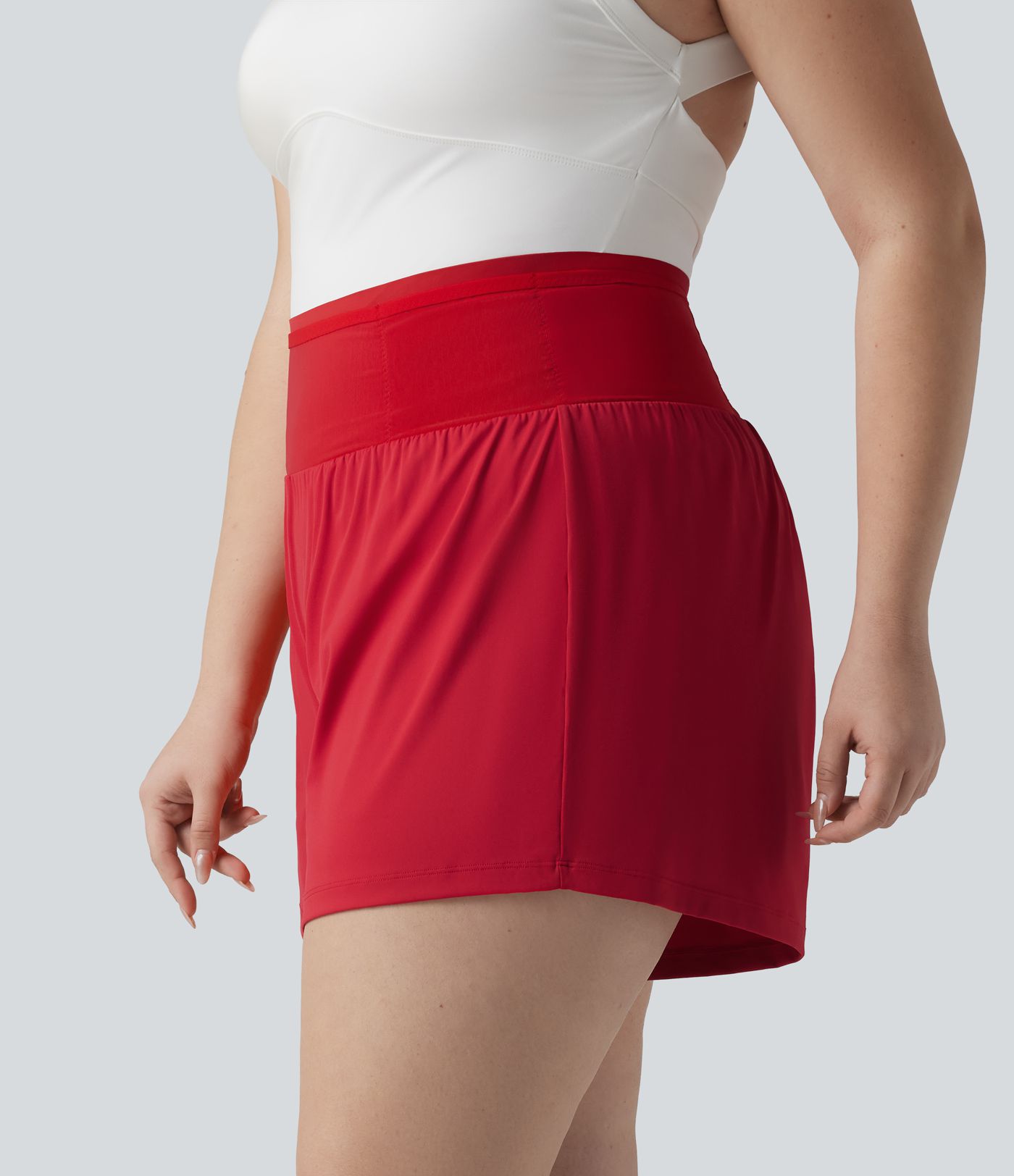 SoftlyZero™ Airy High Waisted Tummy Control 2-in-1 Cool Touch Yoga Plus Size Shorts with Pockets