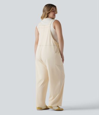 Halara Flex™ V Neck Washed Denim Casual Plus Size Overalls with Pockets