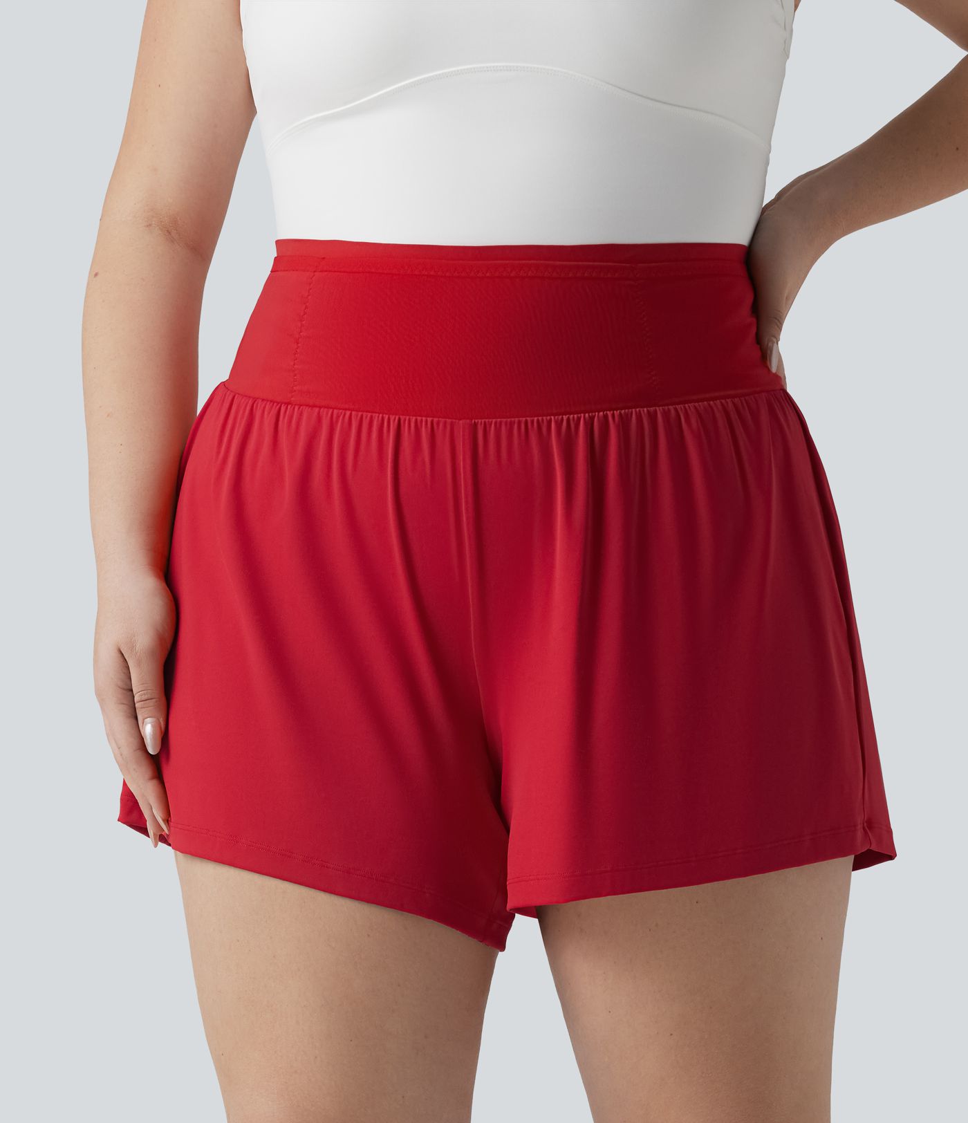 SoftlyZero™ Airy High Waisted Tummy Control 2-in-1 Cool Touch Yoga Plus Size Shorts with Pockets