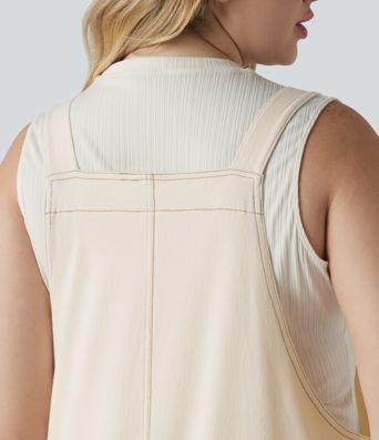 Halara Flex™ V Neck Washed Denim Casual Plus Size Overalls with Pockets