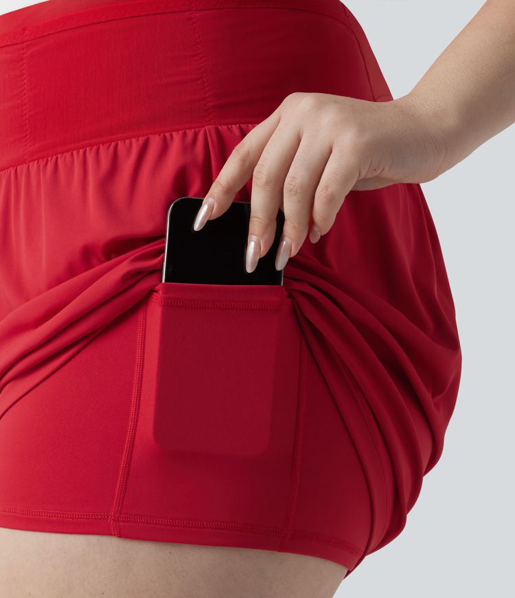 SoftlyZero™ Airy High Waisted Tummy Control 2-in-1 Cool Touch Yoga Plus Size Shorts with Pockets