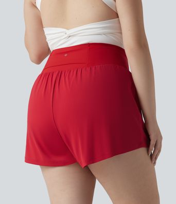 SoftlyZero™ Airy High Waisted Tummy Control 2-in-1 Cool Touch Yoga Plus Size Shorts with Pockets