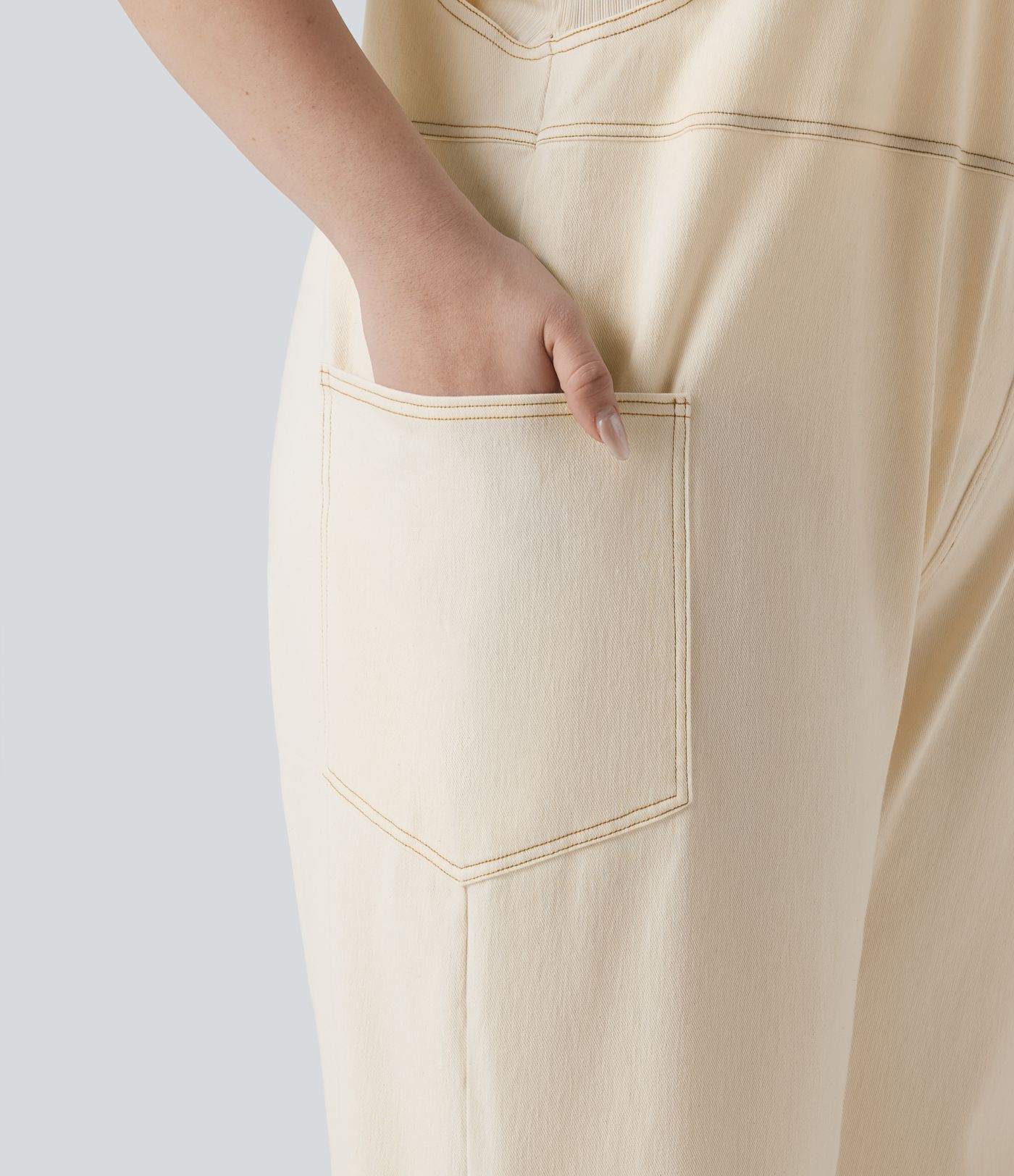 Halara Flex™ V Neck Washed Denim Casual Plus Size Overalls with Pockets