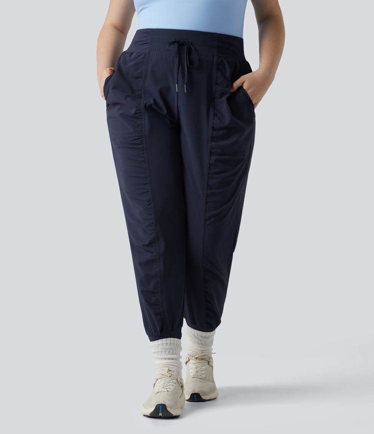 Joggers de danse grande taille à taille haute, à cordon, froncés, coupe fuselée, séchage rapide, toucher frais, avec poches — UPF40+