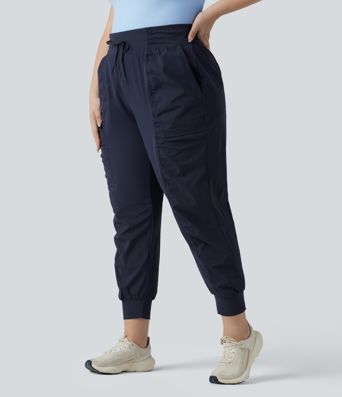 Joggers de danse grande taille à taille haute, à cordon, froncés, coupe fuselée, séchage rapide, toucher frais, avec poches — UPF40+