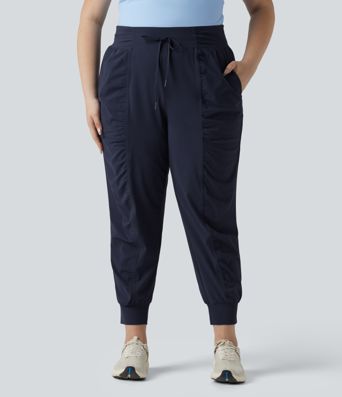 Joggers de danse grande taille à taille haute, à cordon, froncés, coupe fuselée, séchage rapide, toucher frais, avec poches — UPF40+