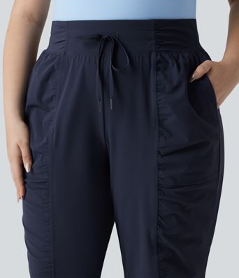Joggers de danse grande taille à taille haute, à cordon, froncés, coupe fuselée, séchage rapide, toucher frais, avec poches — UPF40+