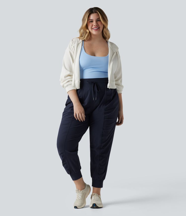 Joggers de danse grande taille à taille haute, à cordon, froncés, coupe fuselée, séchage rapide, toucher frais, avec poches — UPF40+