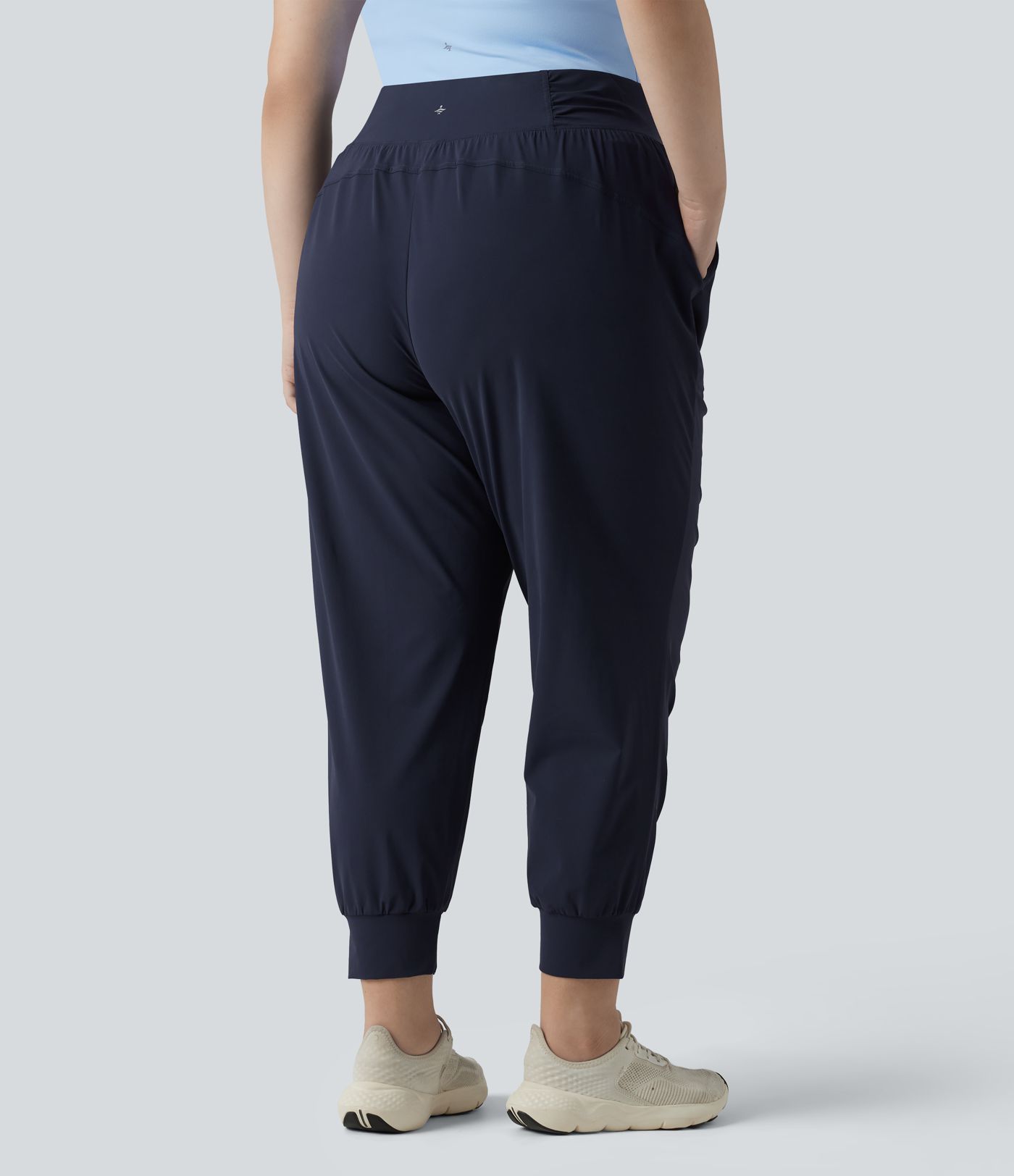 Joggers de danse grande taille à taille haute, à cordon, froncés, coupe fuselée, séchage rapide, toucher frais, avec poches — UPF40+