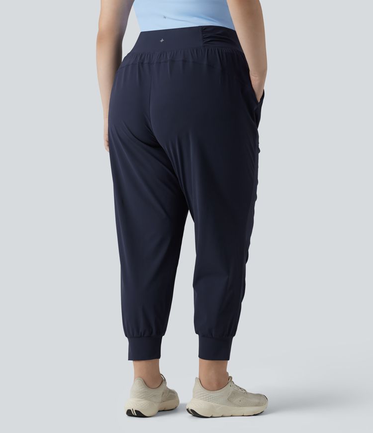 Joggers de danse grande taille à taille haute, à cordon, froncés, coupe fuselée, séchage rapide, toucher frais, avec poches — UPF40+