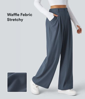 Halara Flex™ High Waisted Pocket Wide Leg Waffle Women Suit Work Pants