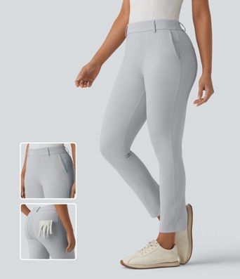 Mid Rise Quick Dry Golf Slim Pants-Golf Tee Pocket-UPF40+