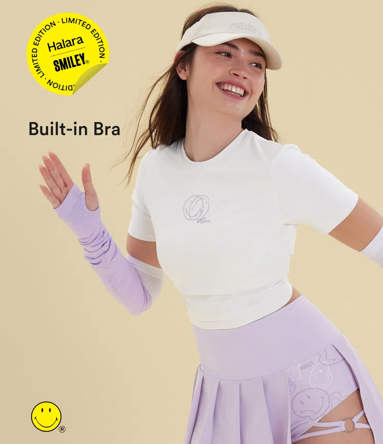 Halara X Smiley® Halara UltraSculpt™ Round Neck Short Sleeve Ruched Skinny Cropped Casual T-Shirt